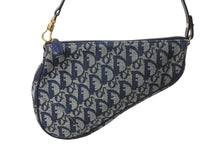 Load image into Gallery viewer, CHRISTIAN DIOR クリスチャンディオール サドルポーチ ワンショルダーバッグ MC1021 ネイビー キャンバス レザー ゴールド金具 美品 4b002688