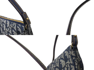 CHRISTIAN DIOR クリスチャンディオール サドルポーチ ワンショルダーバッグ MC1021 ネイビー キャンバス レザー ゴールド金具 美品 4b002688
