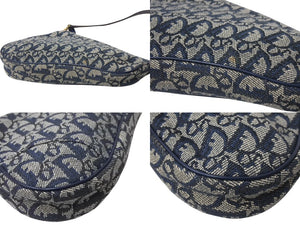 CHRISTIAN DIOR クリスチャンディオール サドルポーチ ワンショルダーバッグ MC1021 ネイビー キャンバス レザー ゴールド金具 美品 4b002688