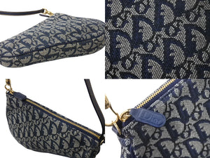 CHRISTIAN DIOR クリスチャンディオール サドルポーチ ワンショルダーバッグ MC1021 ネイビー キャンバス レザー ゴールド金具 美品 4b002688