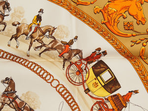 [USED/中古]HERMES エルメス スカーフ カレ90 ロンシャンへの散歩 ベージュ オレンジ 極美品 中古 60969