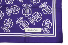 Load image into Gallery viewer, Givenchy ジバンシー フラワー 柄 スカーフ ネイビー ホワイト ロゴ 小物 大判 総柄 美品 中古 32432