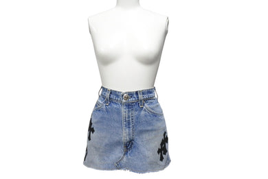 未使用 CHROME HEARTS × Levi's クロムハーツ リーバイス クロスパッチ デニムスカート インディゴブルー ブラック サイズ26 中古 4b003354 