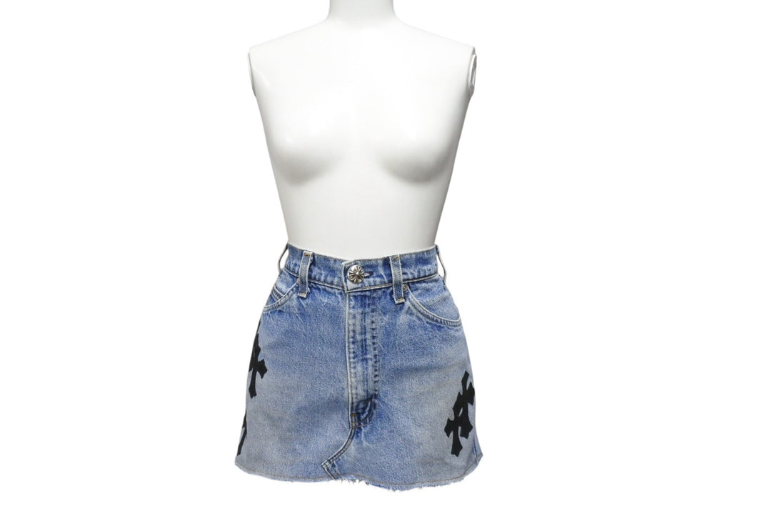 未使用 CHROME HEARTS × Levi's クロムハーツ リーバイス クロスパッチ デニムスカート インディゴブルー ブラック サイズ26 中古 4b003354 