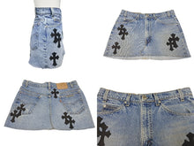 画像をギャラリービューアに読み込む, 未使用 CHROME HEARTS × Levi&#39;s クロムハーツ リーバイス クロスパッチ デニムスカート インディゴブルー ブラック サイズ26 中古 4b003354 