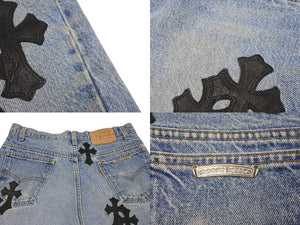 未使用 CHROME HEARTS × Levi's クロムハーツ リーバイス クロスパッチ デニムスカート インディゴブルー ブラック サイズ26 中古 4b003354 