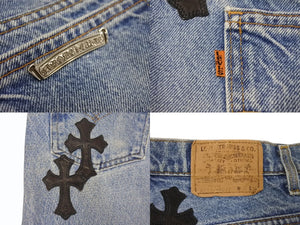 未使用 CHROME HEARTS × Levi's クロムハーツ リーバイス クロスパッチ デニムスカート インディゴブルー ブラック サイズ26 中古 4b003354 