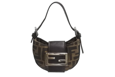 FENDI フェンディ マンマバケット ミニクロワッサン ハンドバッグ 26673 キャンバス レザー ブラウン ズッカ柄 美品 中古 4b003398