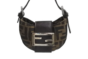 FENDI フェンディ マンマバケット ミニクロワッサン ハンドバッグ 26673 キャンバス レザー ブラウン ズッカ柄 美品 中古 4b003398