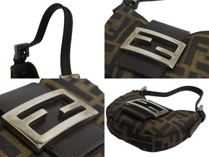 FENDI フェンディ マンマバケット ミニクロワッサン ハンドバッグ 26673 キャンバス レザー ブラウン ズッカ柄 美品 中古 4b003398