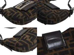 FENDI フェンディ マンマバケット ミニクロワッサン ハンドバッグ 26673 キャンバス レザー ブラウン ズッカ柄 美品 中古 4b003398