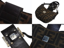 Load image into Gallery viewer, FENDI フェンディ マンマバケット ミニクロワッサン ハンドバッグ 26673 キャンバス レザー ブラウン ズッカ柄 美品 中古 4b003398