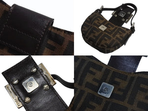 FENDI フェンディ マンマバケット ミニクロワッサン ハンドバッグ 26673 キャンバス レザー ブラウン ズッカ柄 美品 中古 4b003398