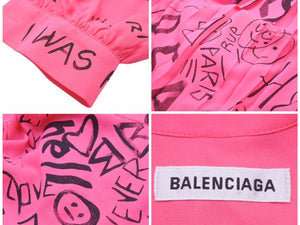 BALENCIAGA バレンシアガ ウィメンズ レディース スカート 34 ピンク ブラック ワンピース ロゴ 596199 19FW 美品 36890