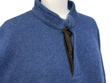 Load image into Gallery viewer, Loro Piana ロロピアーナ 長袖ニット セーター マオカラー ハーフボタン カシミヤ ラムスウェードレザー ブルー 52 美品 中古 37415
