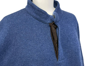 Loro Piana ロロピアーナ 長袖ニット セーター マオカラー ハーフボタン カシミヤ ラムスウェードレザー ブルー 52 美品 中古 37415