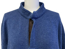 Load image into Gallery viewer, Loro Piana ロロピアーナ 長袖ニット セーター マオカラー ハーフボタン カシミヤ ラムスウェードレザー ブルー 52 美品 中古 37415