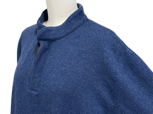 Loro Piana ロロピアーナ 長袖ニット セーター マオカラー ハーフボタン カシミヤ ラムスウェードレザー ブルー 52 美品 中古 37415