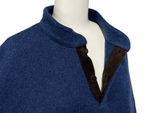 Load image into Gallery viewer, Loro Piana ロロピアーナ 長袖ニット セーター マオカラー ハーフボタン カシミヤ ラムスウェードレザー ブルー 52 美品 中古 37415