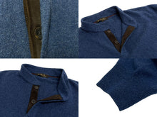Load image into Gallery viewer, Loro Piana ロロピアーナ 長袖ニット セーター マオカラー ハーフボタン カシミヤ ラムスウェードレザー ブルー 52 美品 中古 37415