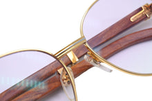 Load image into Gallery viewer, Cartier カルティエ メガネ 眼鏡 ウッドテンプル サングラス ヴィンテージ アイウェア 度無し カラーレンズ 55□18 135 美品 37442