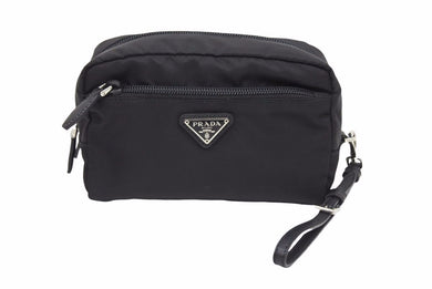 PRADA プラダ ナイロン ポーチ ミニ ナイロン 1NE393 三角ロゴ ブラック シルバー レディース 美品 38528