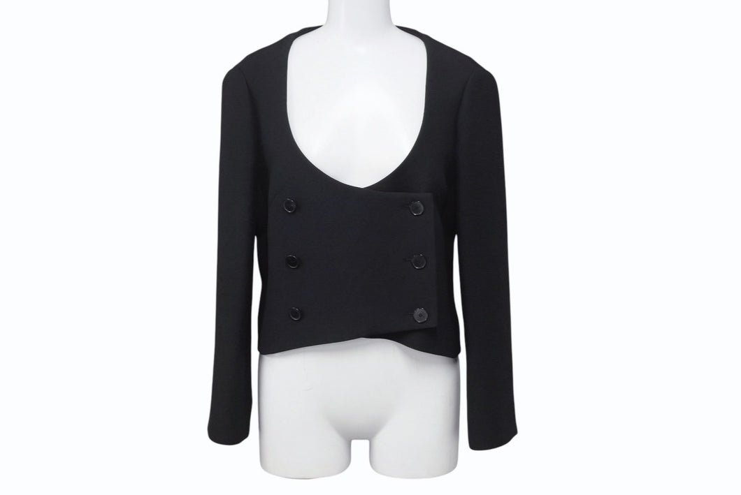 極美品 CHRISTIANDIOR クリスチャンディオール クロップドテーラードジャケット 7H21201A1162 ウール シルク ブラック サイズ36 中古 4b003295