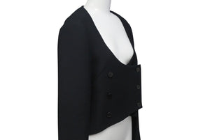 極美品 CHRISTIANDIOR クリスチャンディオール クロップドテーラードジャケット 7H21201A1162 ウール シルク ブラック サイズ36 中古 4b003295