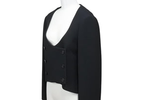 極美品 CHRISTIANDIOR クリスチャンディオール クロップドテーラードジャケット 7H21201A1162 ウール シルク ブラック サイズ36 中古 4b003295