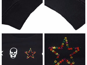lucien pellat-finet ルシアンぺラフィネ 長袖Tシャツ プリント ラインストーン 1.p-f コットン ブラック サイズM 41164