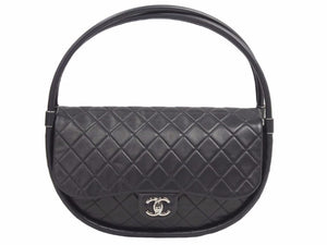 極美品 CHANEL シャネル マトラッセ フラフープバッグ ラムスキン ミニ ブラック 中古 17番台 41350