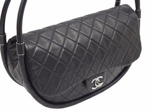 極美品 CHANEL シャネル マトラッセ フラフープバッグ ラムスキン ミニ ブラック 中古 17番台 41350