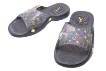 Load image into Gallery viewer, LOUIS VUITTON ルイ・ヴィトン ビーチサンダル ラバー モノグラム マルチカラー ブラック ゴールド金具 美品 中古 17386