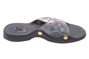 LOUIS VUITTON ルイ・ヴィトン ビーチサンダル ラバー モノグラム マルチカラー ブラック ゴールド金具 美品 中古 17386