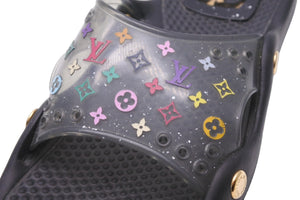 LOUIS VUITTON ルイ・ヴィトン ビーチサンダル ラバー モノグラム マルチカラー ブラック ゴールド金具 美品 中古 17386