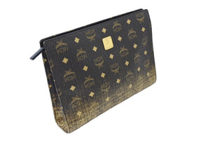 MCM エムシーエム クラッチバッグ セカンドバッグ ロゴ MXZ9AVI43DG001 レザー ブラック ゴールド 美品 中古 64209