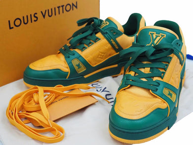 新品同様 Louis Vuitton ルイ ヴィトン LVトレイナー ライン スニーカー モノグラム 1A8WFP オレンジ グリーン サイズ10 中古 42260