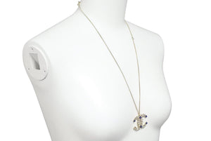 CHANEL シャネル ネックレス アクセサリー ココマーク ラインストーン ゴールド ブルー GP 美品 中古 42948