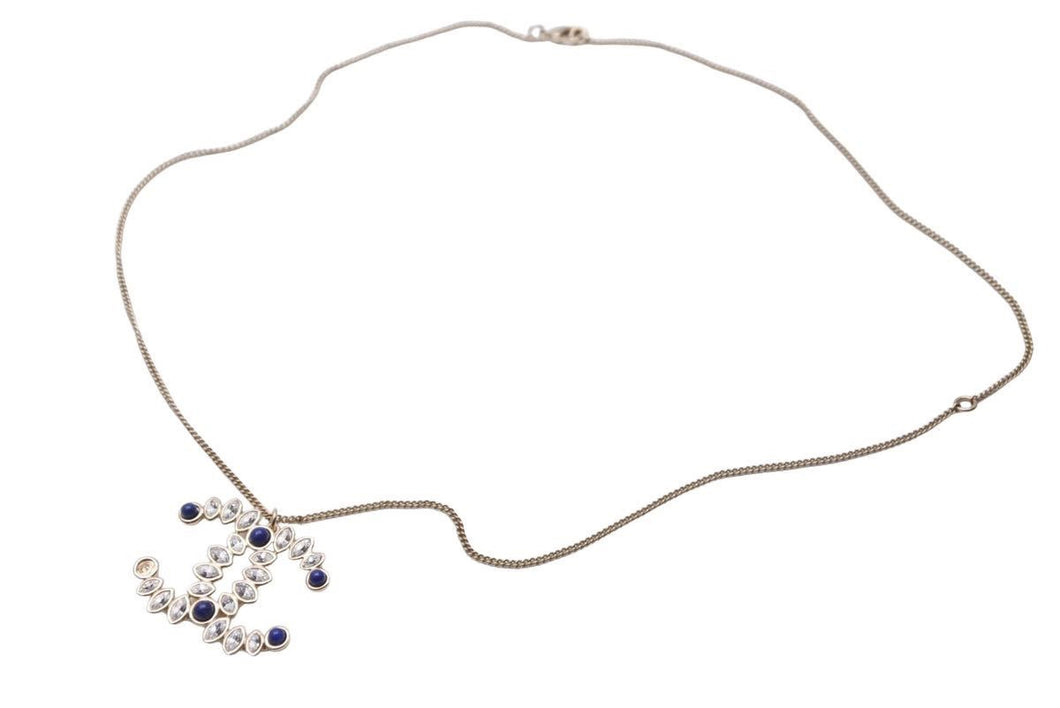 CHANEL シャネル ネックレス アクセサリー ココマーク ラインストーン ゴールド ブルー GP 美品 中古 42948