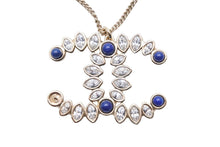 Load image into Gallery viewer, CHANEL シャネル ネックレス アクセサリー ココマーク ラインストーン ゴールド ブルー GP 美品 中古 42948