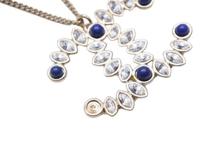 CHANEL シャネル ネックレス アクセサリー ココマーク ラインストーン ゴールド ブルー GP 美品 中古 42948