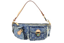 Load image into Gallery viewer, 新品同様 LOUIS VUITTON ルイ ヴィトン パウチィ M95382 モノグラムデニムパッチワーク ブルー ハンドバッグ ポーチ 43048