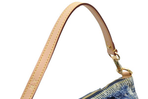 新品同様 LOUIS VUITTON ルイ ヴィトン パウチィ M95382 モノグラムデニムパッチワーク ブルー ハンドバッグ ポーチ 43048