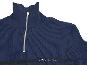 PRADA プラダ ハーフジップハイネックリブニットセーター 2018AW ウール ネイビー シルバー金具 サイズ44 美品 中古 43246 