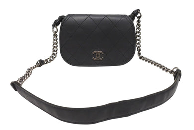 極美品 CHANEL シャネル ワイルドステッチ チェーンショルダーバッグ 18番台 レザー ブラック アンティークシルバー金具 中古 4b004333