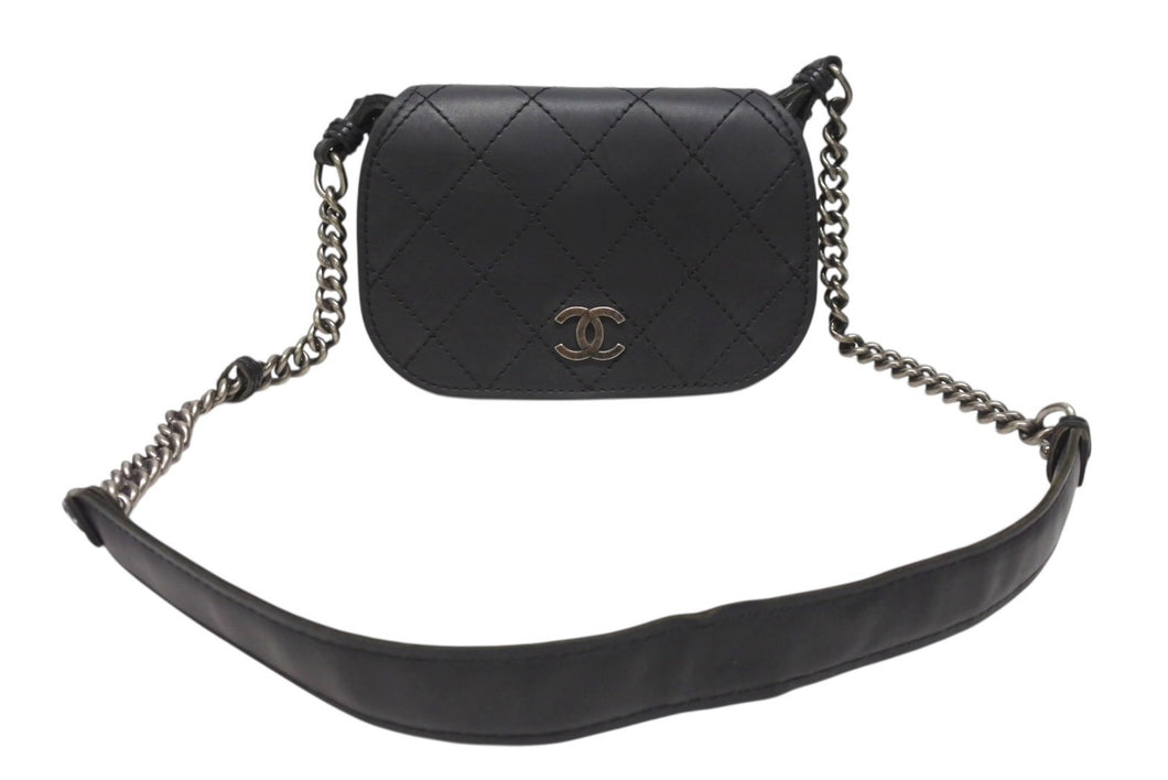 極美品 CHANEL シャネル ワイルドステッチ チェーンショルダーバッグ 18番台 レザー ブラック アンティークシルバー金具 中古 4b004333
