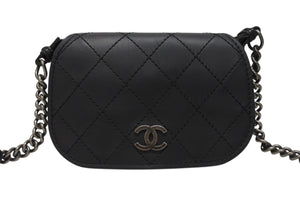 極美品 CHANEL シャネル ワイルドステッチ チェーンショルダーバッグ 18番台 レザー ブラック アンティークシルバー金具 中古 4b004333