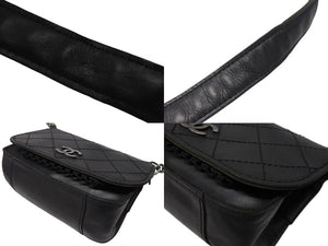 極美品 CHANEL シャネル ワイルドステッチ チェーンショルダーバッグ 18番台 レザー ブラック アンティークシルバー金具 中古 4b004333