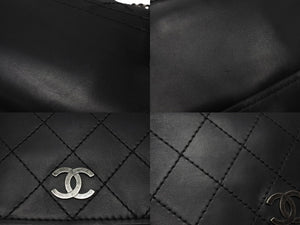 極美品 CHANEL シャネル ワイルドステッチ チェーンショルダーバッグ 18番台 レザー ブラック アンティークシルバー金具 中古 4b004333
