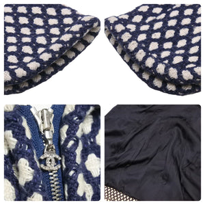 CHANEL シャネル コート ココマーク ラインストーン P32956V23394 コットン レーヨン ホワイト ネイビー 36 美品 中古 44189